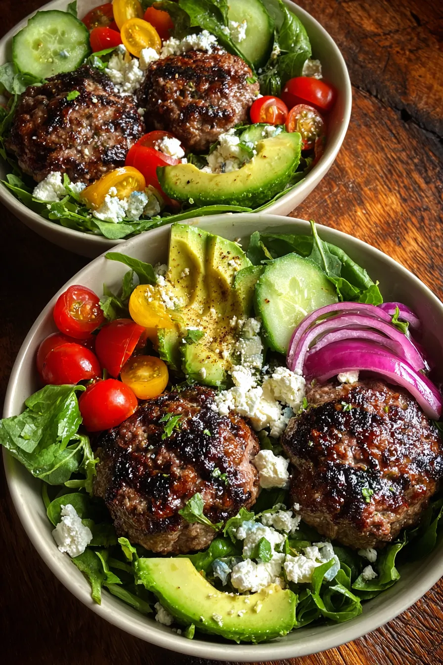 Juicy Grilled Burger Bowls with Fresh Vegetables – Fast Comfort Food